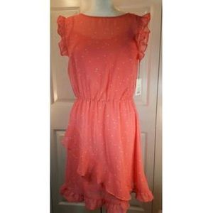 EUC A New Day Coral Polka Dot Chiffon Dress